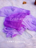 Lavender ombre dyed 3-piece set by LVW Fashion featuring intricate Chikankari embroidery on luxurious fabric.