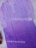 Luxurious lavender ombre dyed 3-piece Chikankari set by LVW Fashion, showcasing intricate hand embroidery and elegant fabric.
