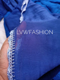 Premium midnight blue georgette 3-piece set by LVW Fashion with elegant chikankari embroidery and luxurious fabric details.