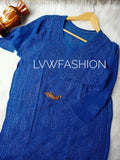 Luxurious midnight blue georgette 3-piece set with intricate chikankari embroidery from LVW Fashion.