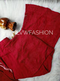 Luxurious red georgette 3-piece set by LVW Fashion with intricate chikankari embroidery, elegant and fashionable ensemble.