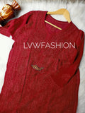 Luxurious red georgette 3-piece set by LVW Fashion with intricate chikankari embroidery, elegant traditional attire.