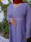 Luxurious LVW Fashion Chikankari 3-piece set in premium violet and maroon contrast with intricate embroidery details.