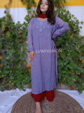 Luxurious LVW Fashion Chikankari 3-piece set in premium violet and maroon contrast, featuring intricate embroidery and elegant design.