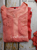 Luxurious LVW Fashion Chikankari Georgette Kurta in rose pink and cream, featuring elegant two-tone design and intricate embroidery.