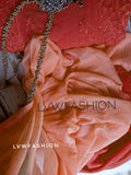 Rust orange premium georgette 3-piece set with intricate chikankari embroidery, by LVW Fashion Luxurious Chikankari.