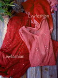 Smokey red premium georgette 3-piece set by LVW Fashion featuring intricate chikankari embroidery on the fabric.