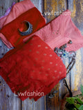 Smokey red premium georgette 3-piece set with intricate Chikankari embroidery by LVW Fashion, displayed on a mannequin.
