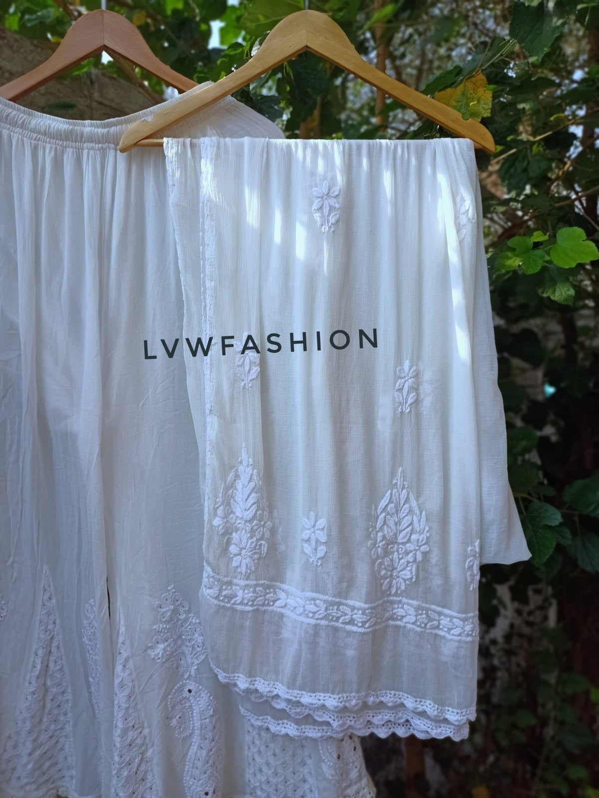 Afroza Premium Georgette Chikankari Kurta Set by LVW Fashion featuring intricate hand-stitched embroidery and elegant design