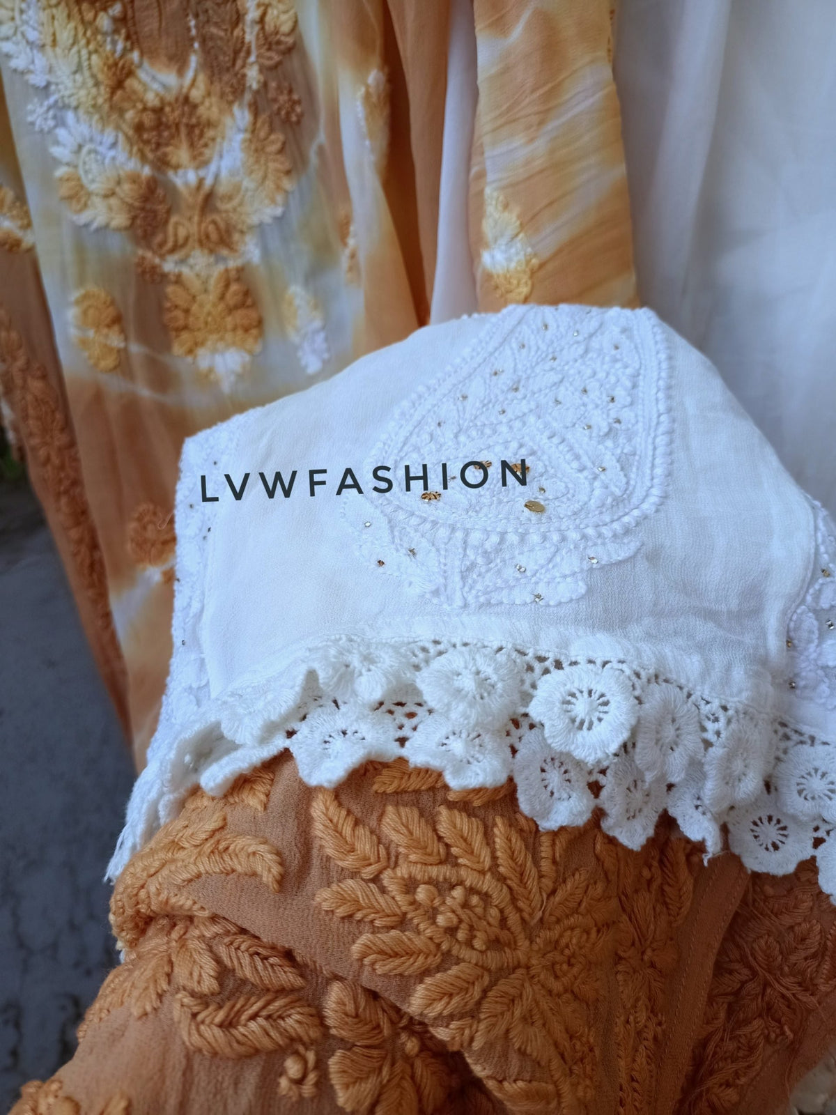 LVW Fashion Afroza Premium Georgette Chikankari Kurta Set featuring intricate embroidery and a graceful design.