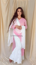 Baby pink premium georgette 3-piece set by LVW Fashion with elegant chikankari embroidery for girls.
