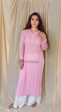 Baby pink premium georgette 3-piece set by LVW Fashion with intricate chikankari embroidery, perfect for elegant traditional wear.