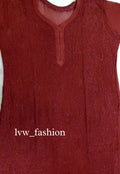 Beautiful maroon Georgette kurta with intricate chikankari embroidery, designed by LVW Fashion Luxurious Chikankari.