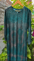 Beautiful gray and teal shades premium georgette kurta and dupatta set with intricate chikankari embroidery by LVW Fashion.
