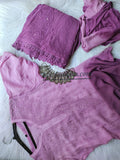 Beautiful ombre shade premium georgette 3-piece sharara set by LVW Fashion with intricate chikankari embroidery.