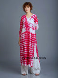 Beautiful pinkish tie-dye premium georgette long kurta with resham embroidery by LVW Fashion Luxurious Chikankari.