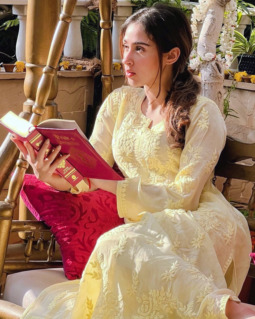 Beautiful lemon yellow Georgette Chikankari Kurta with slip by LVW Fashion, showcasing intricate embroidery and elegant design.