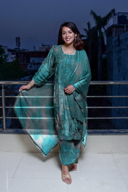 Beautiful premium soft fabric Chikankari Kurta set by LVW Fashion, featuring intricate embroidery and elegant design.