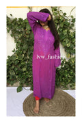 Beautiful purple kurta with intricate chikankari and mukaish embroidery by LVW Fashion Luxurious Chikankari.