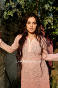 Beautiful Resham embroidery long kurta with silk inner slip by LVW Fashion Luxurious Chikankari, showcasing intricate embroidery and elegant design.