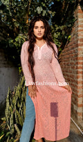 Beautiful Resham embroidery long Kurta with silk long slip inner from LVW Fashion Luxurious Chikankari, showcasing intricate craftsmanship.