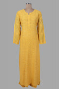 Beautiful yellowish premium georgette 3-piece set by LVW Fashion Luxurious Chikankari, featuring intricate details and elegant design
