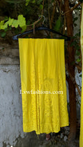 Beautiful yellowish premium georgette 3-piece set by LVW Fashion with intricate chikankari embroidery.