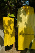 Beautiful yellowish premium georgette 3-piece set by LVW Fashion with intricate chikankari embroidery.