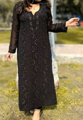 Black beauty premium georgette long kurta with intricate chikankari embroidery by LVW Fashion, showcasing elegant craftsmanship.