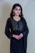 Black and white U&K Naira pattern chikanari kurti and sharara set in premium georgette by LVW Fashion Luxurious Chikankari.