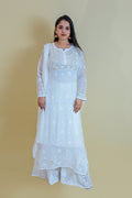 U&K Naira pattern black and white chikankari kurti and sharara set in premium georgette fabric, by LVW Fashion Luxurious Chikankari.