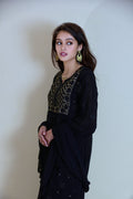 U&K Naira black and white chikankari kurti sharara set in premium georgette, featuring intricate embroidery from LVW Fashion Luxurious Chikankari.