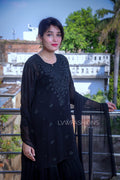 Black and white georgette Gharara set by LVW Fashion with intricate chikankari embroidery, featuring a luxurious traditional design.