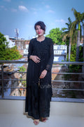 Black and white georgette Gharara set by LVW Fashion with intricate chikankari embroidery, featuring the U&K premium design.