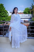 Black and white georgette Gharara set by LVW Fashion with intricate chikankari detailing, featuring a traditional and elegant design.
