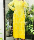 Brown Adaya Rang Long Chikankari Kurta with lining, handcrafted embroidery, by LVW Fashion Luxurious Chikankari.