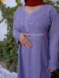 Beautiful brown Adiva premium georgette long Chikankari Kamdani Kurta with slip, from LVW Fashion Luxurious Chikankari collection