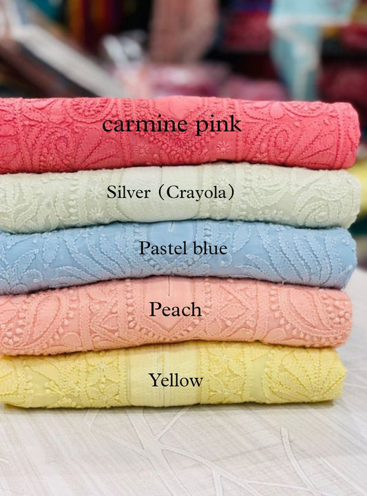 Carmine pink Resham premium georgette long Chikankari kurta with intricate embroidery and silk slip by LVW Fashion Luxurious Chikankari