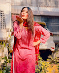 Celebrity-inspired premium georgette kurta with intricate chikankari embroidery and matching inner, by LVW Fashion.