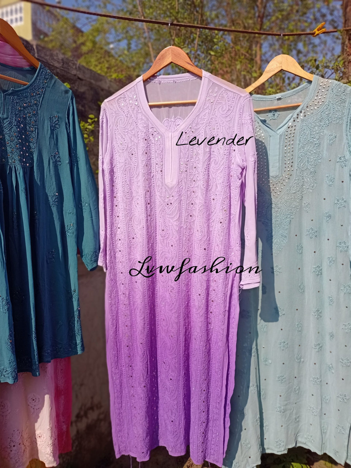 Cherry pink Gulab Si premium georgette kurta with slip and dupatta, featuring intricate Chikankari embroidery by LVW Fashion.