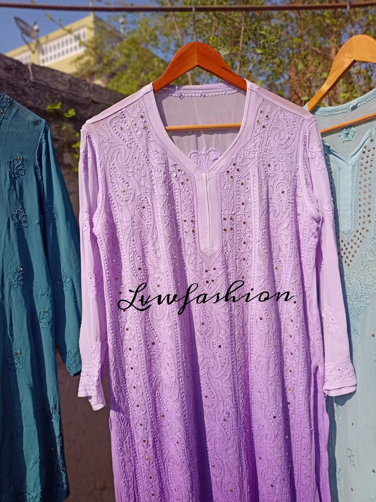 Cherry pink Gulab Si premium georgette kurta with slip and dupatta, featuring intricate chikankari embroidery.