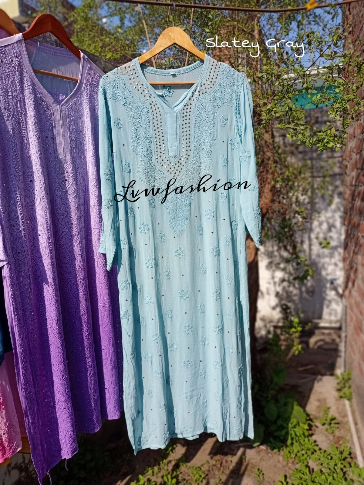 Cherry pink Gulab Si premium Georgette kurta by LVW Fashion with slip and dupatta, featuring intricate Chikankari embroidery.