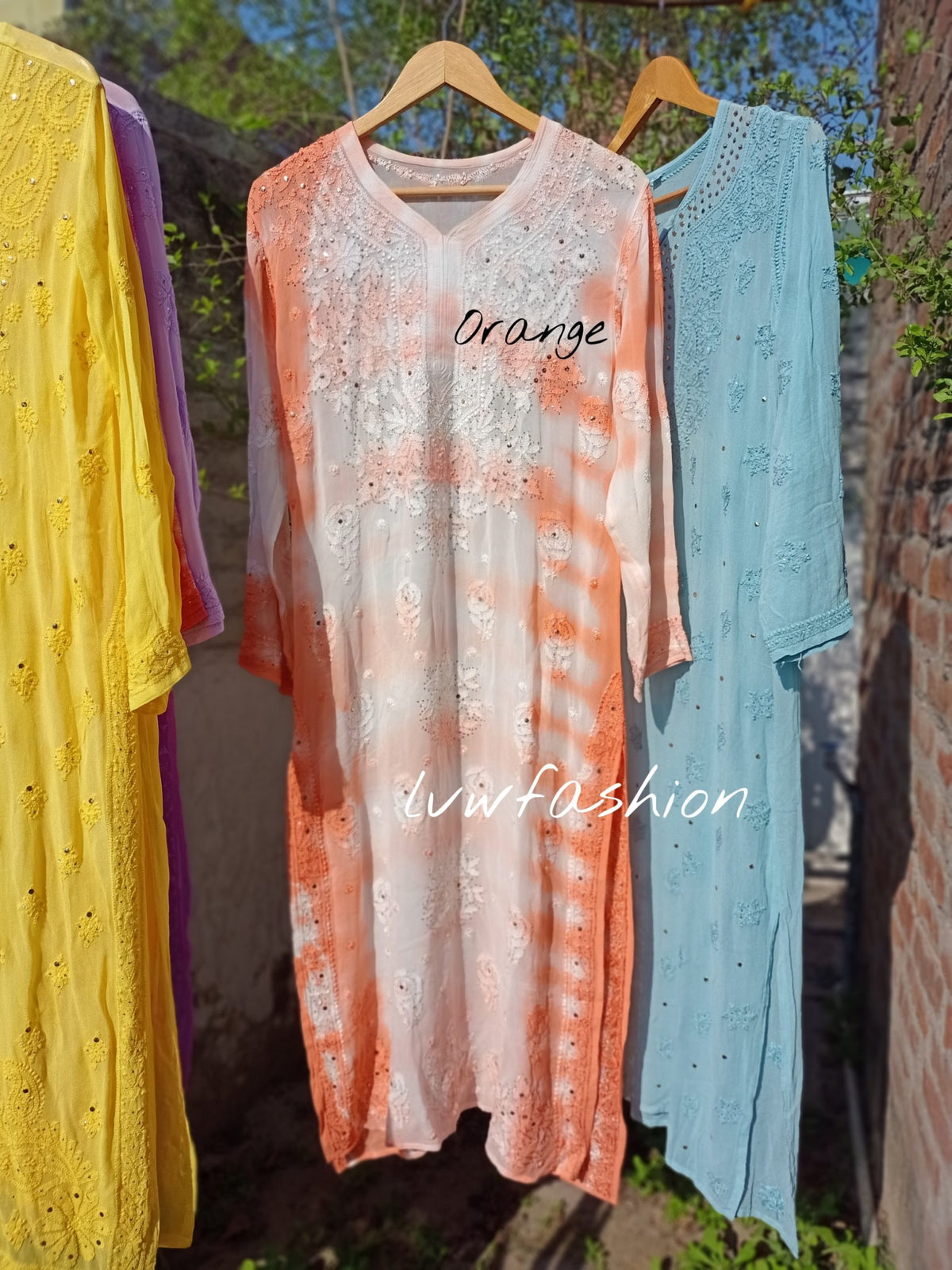 Cherry pink Gulab Si premium georgette kurta with slip and dupatta, featuring luxurious LVW Fashion Chikankari embroidery.