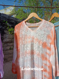 Cherry pink Gulab Si premium georgette kurta with slip and duptta, featuring intricate Chikankari embroidery by LVW Fashion.