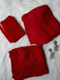 Cherry red premium georgette Gharara Chikankari set by LVW Fashion, featuring intricate embroidery and traditional style.