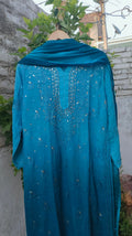 Blue Georgette Chikankari Kurti Set by LVW Fashion, featuring intricate embroidery and festive design for Christmas celebrations.