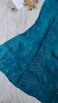 Blue Christmas-themed Georgette Chikankari Kurti set by LVW Fashion, featuring intricate embroidery and a luxurious design.
