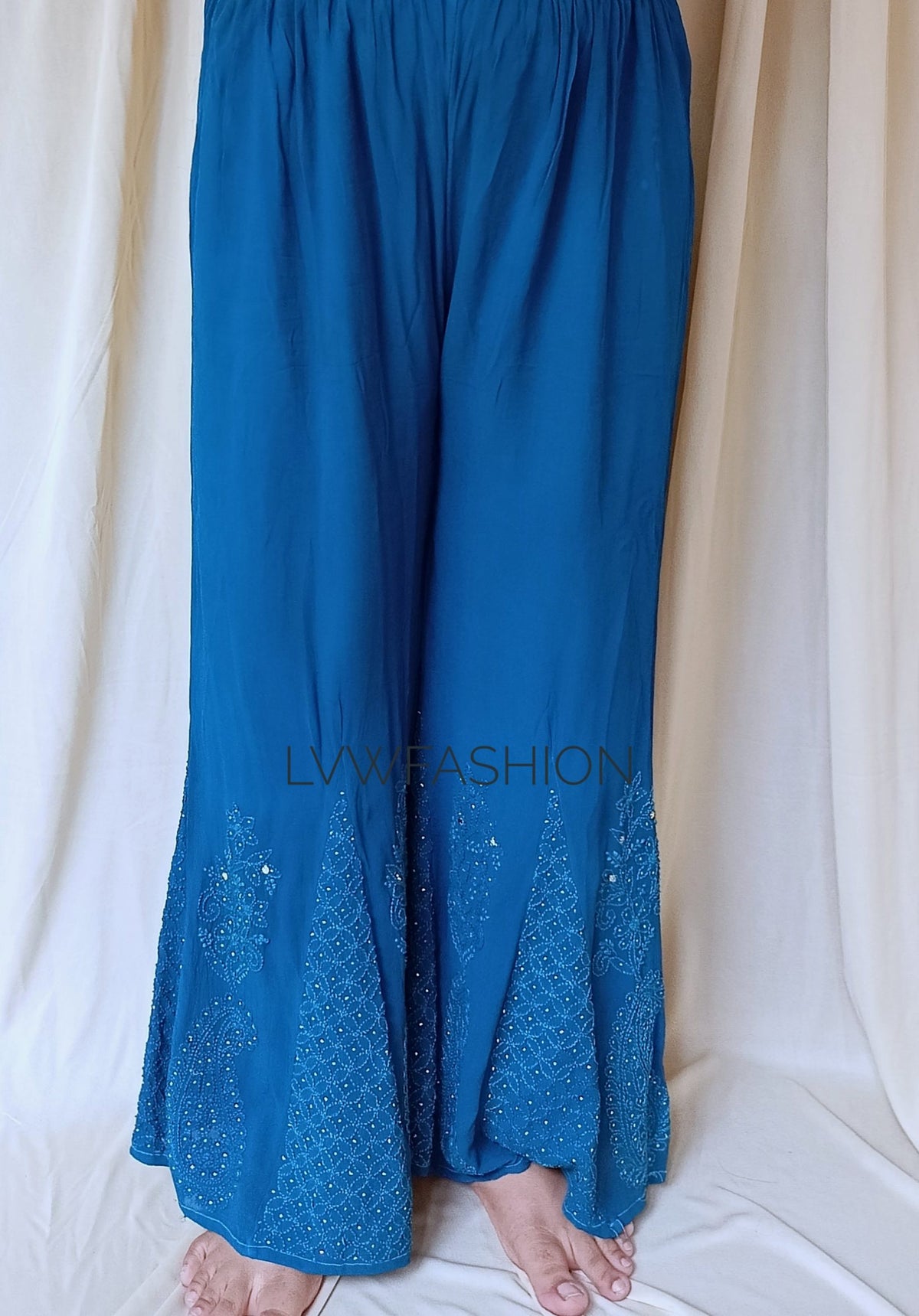 Christmas Blue Ombre Dye 3-piece set in premium georgette by LVW Fashion Luxurious Chikankari, featuring elegant blue ombre design.