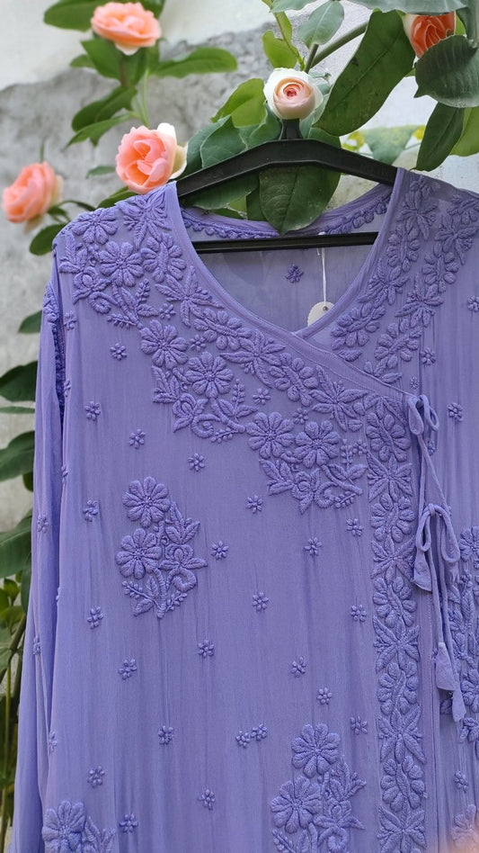 Lavender Duaa Love Luxurious Chikankari Angrakha by LVW Fashion with intricate embroidery and elegant design.
