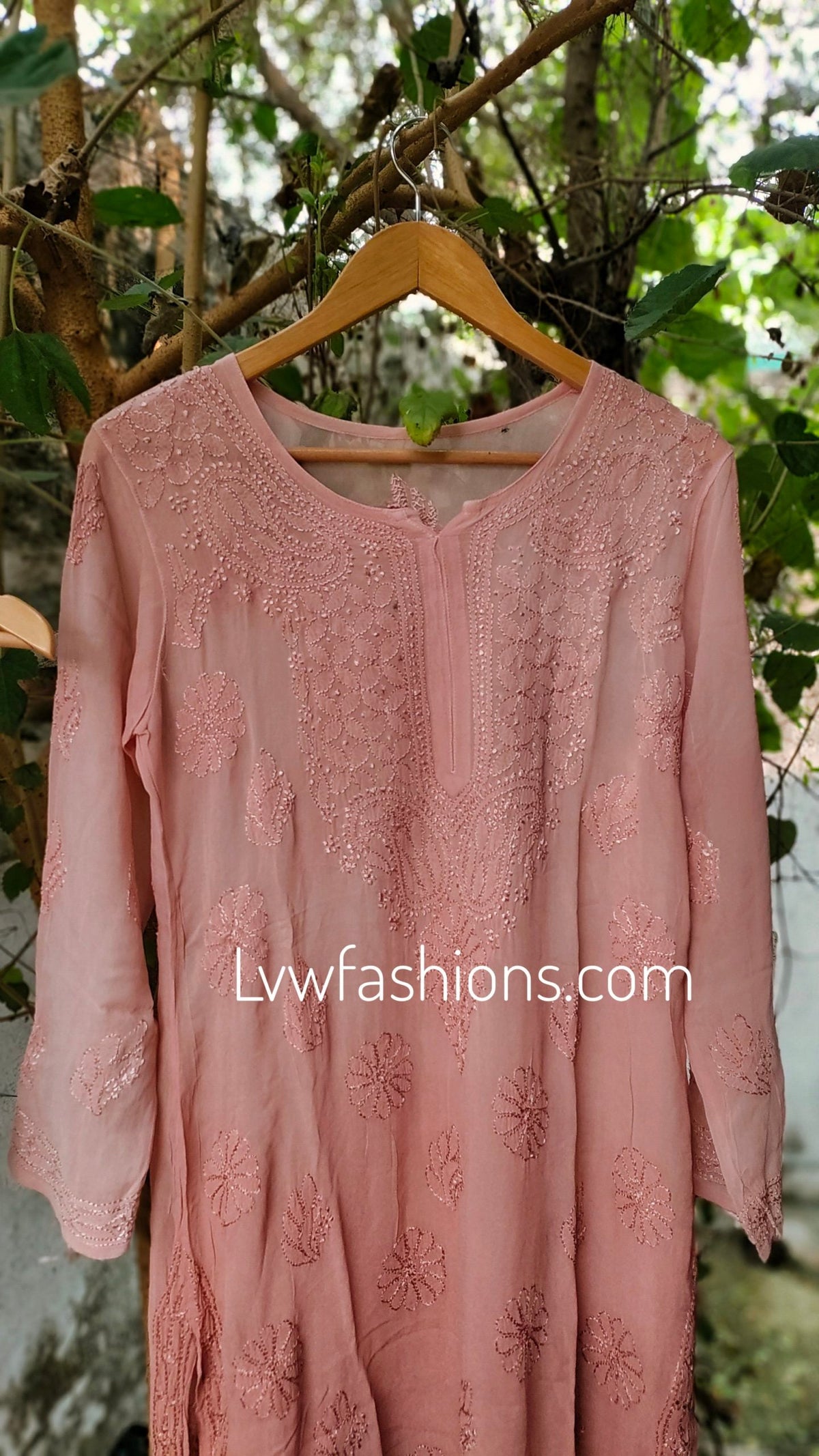 E L I F Brownies premium georgette 3-piece set with intricate resham embroidery, crafted by LVW Fashion Luxurious Chikankari.